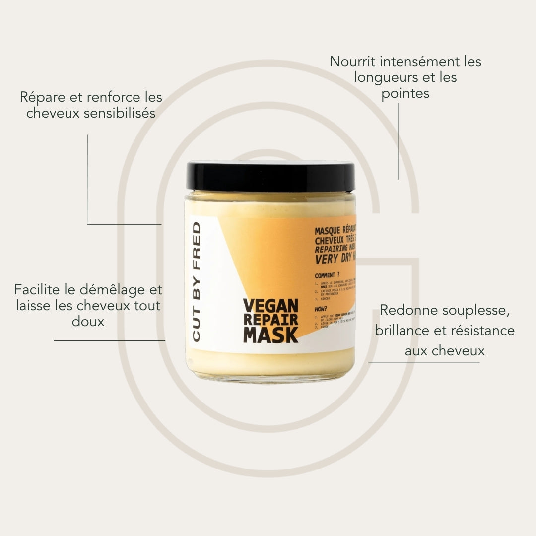 Texture du Vegan Repair Mask appliquée sur des longueurs de cheveux abîmés