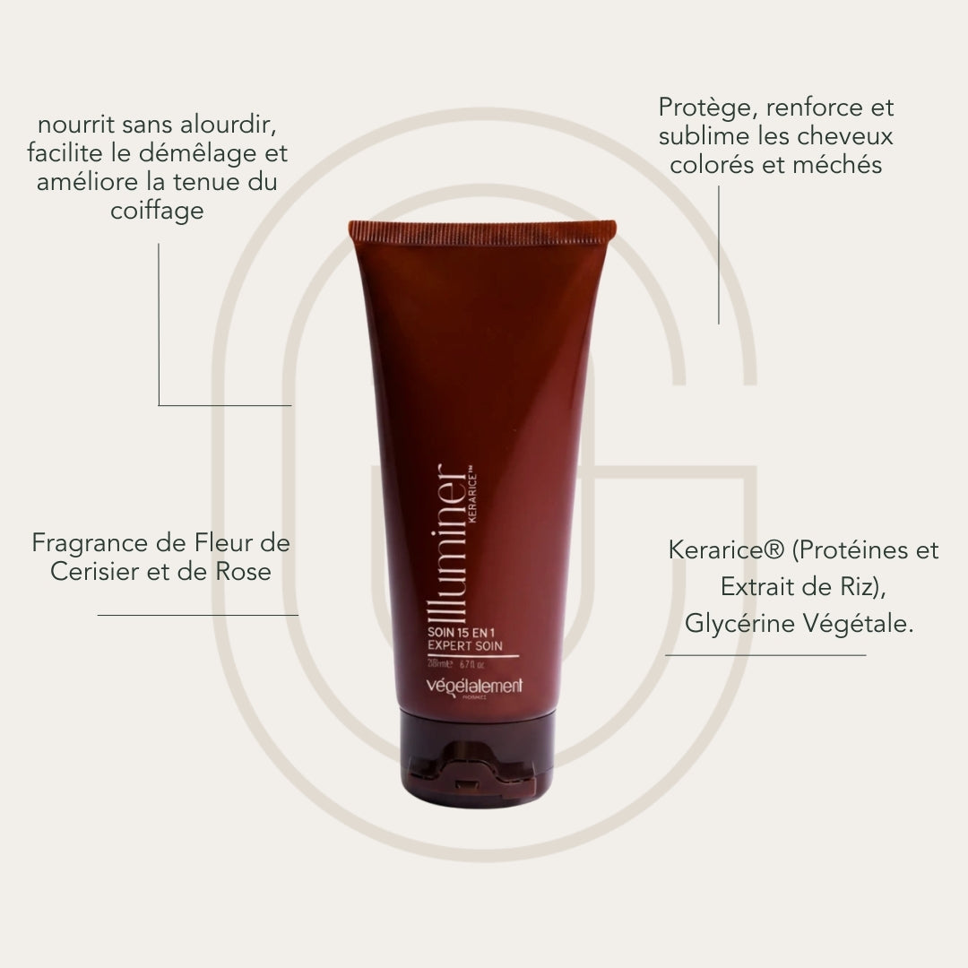 Texture du soin 15 en 1 Illuminer appliquée sur une mèche de cheveux colorés