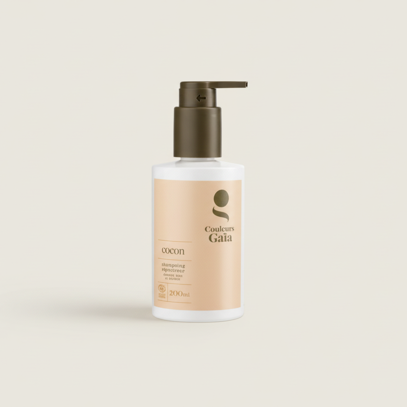 shampoing cocon de chez couleur gaïa pour cheveux secs et  abimés hydratant et réparateur 